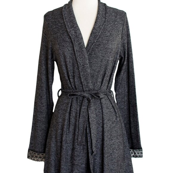 Charcoal Gray Soft Brushed Interior Lace Trimmed Women’s Robe, NWT - Picture 1 of 2